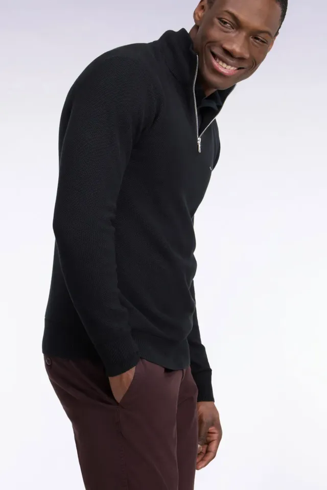 Eden Park pull col camionneur coton noir coupe droite