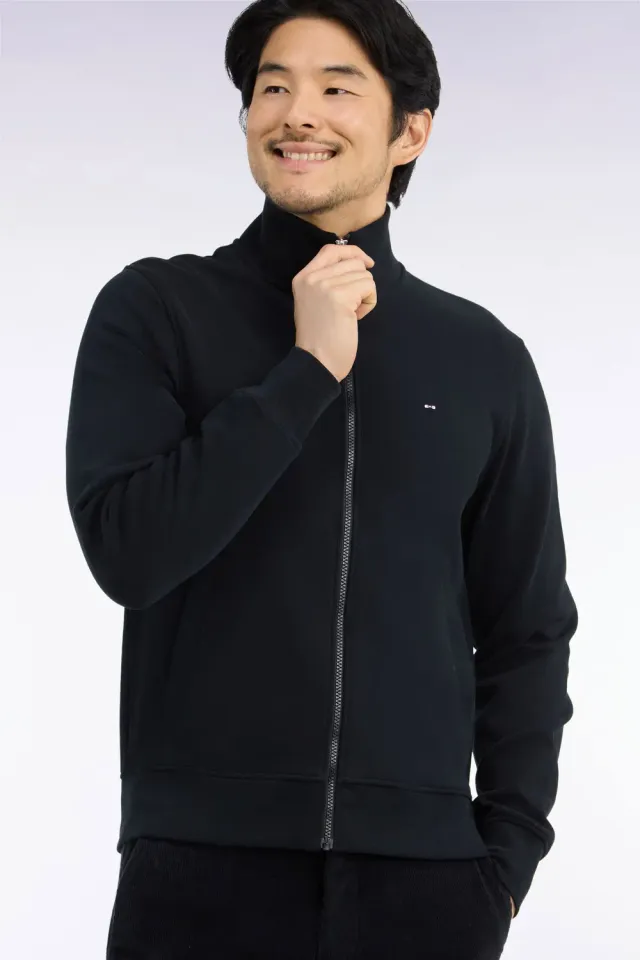 Eden Park sweat zippé molleton coton noir coupe droite