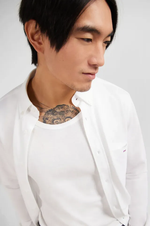 Eden Park chemise pinpoint blanc coton slim col boutonné