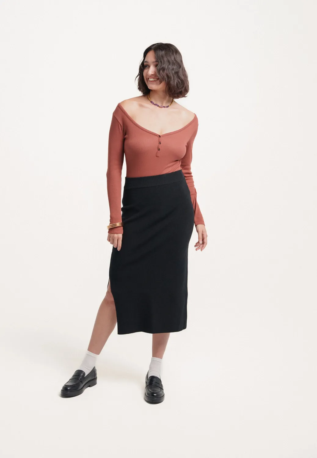 Loom jupe maille femme laine coton noire