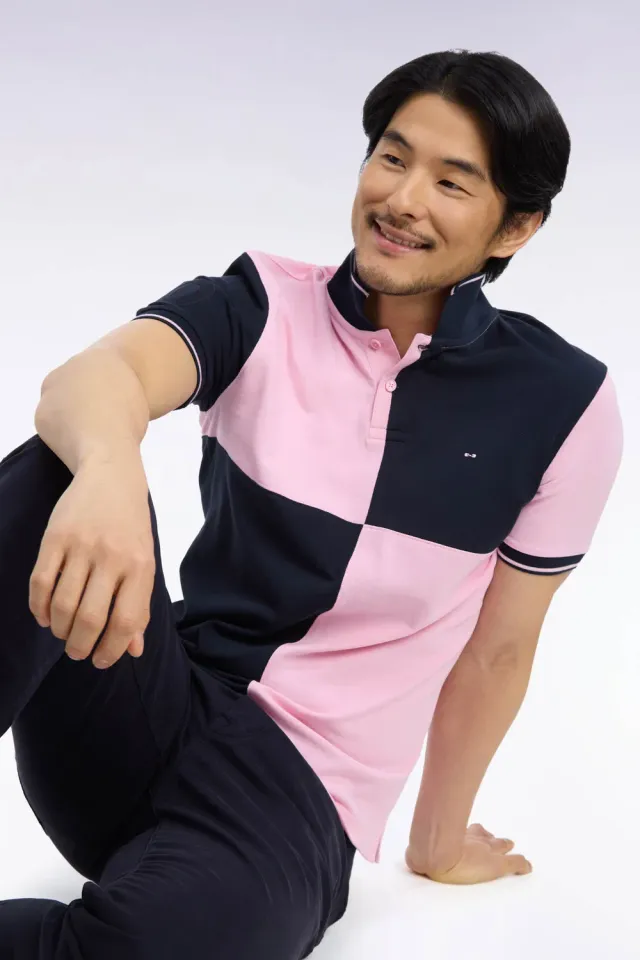 Eden Park polo tricolore marine rose coton coupe droite