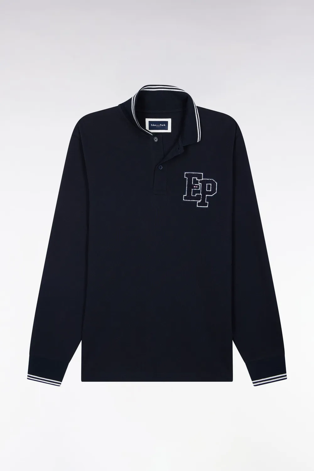 Eden Park College polo homme marine manches longues coton