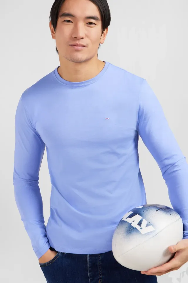 Eden Park T-shirt col rond manches longues bleu coton