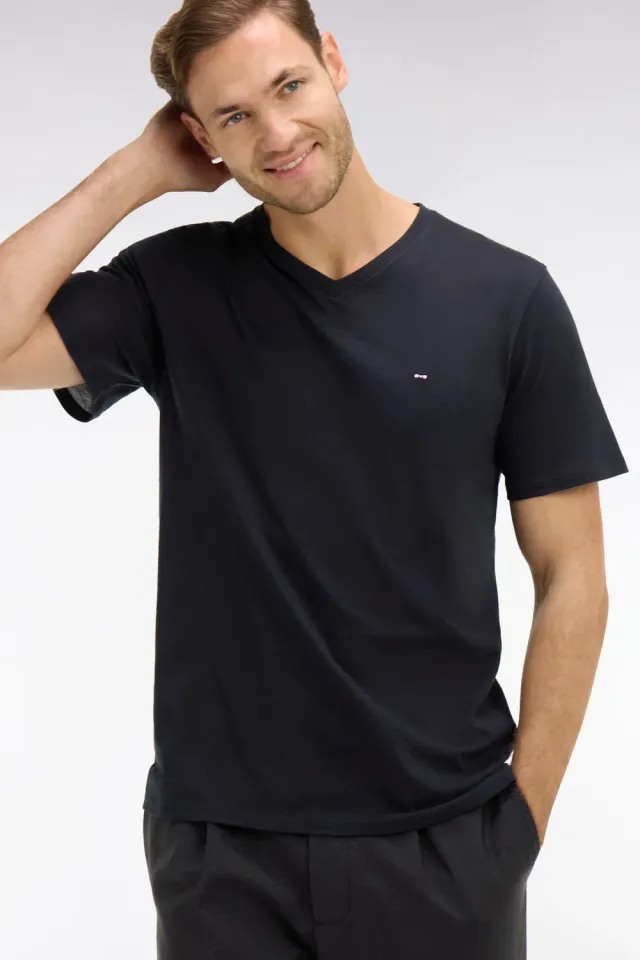 Eden Park t-shirt col V coton Pima noir homme