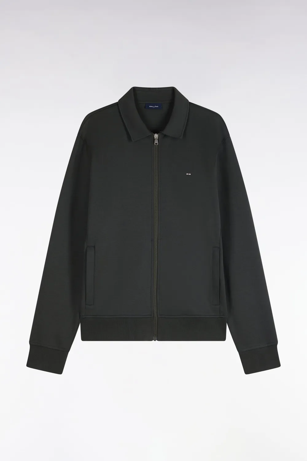 Eden Park sweat zippé col polo coton kaki coupe droite