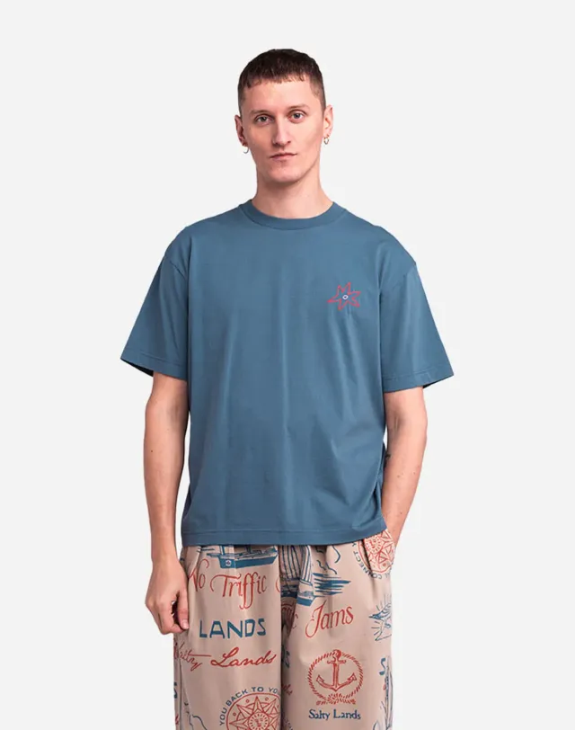 OLOW Rivage t-shirt bleu acier ample brodé