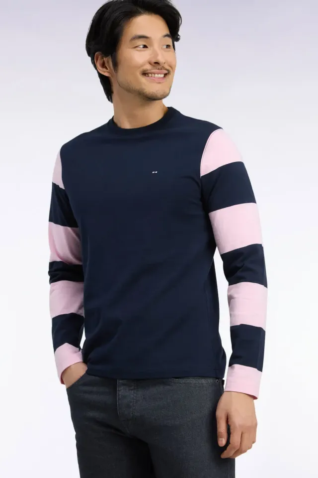 Eden Park t-shirt manches longues marine coton homme