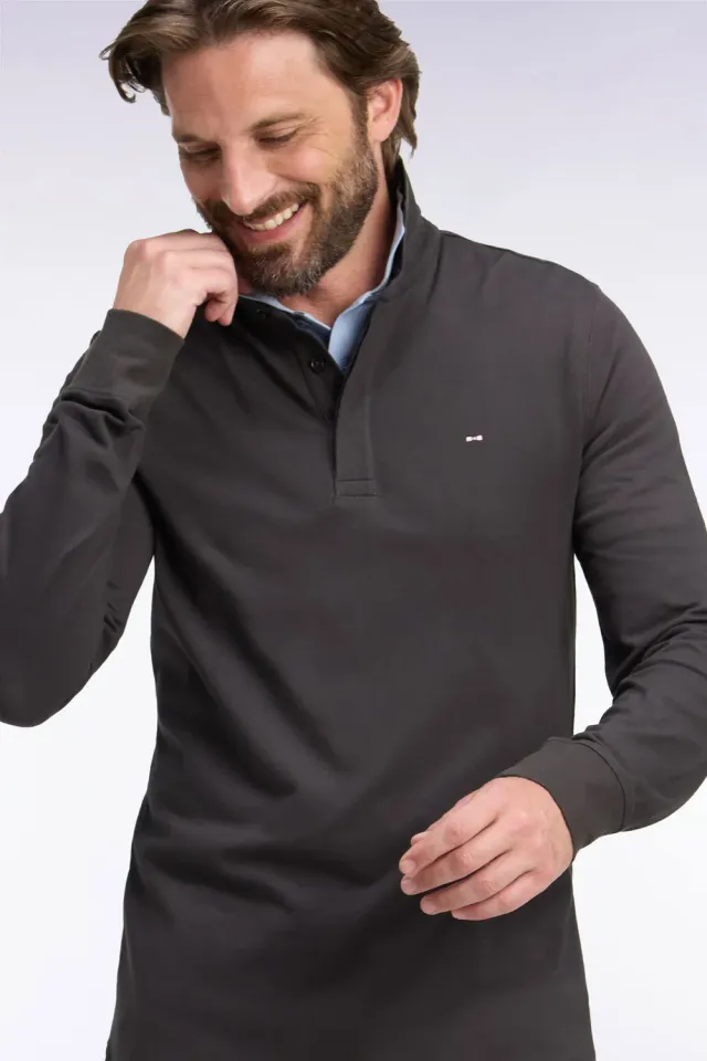Eden Park polo manches longues coton marron stretch slim