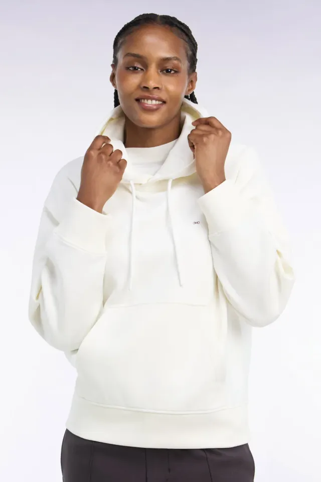 Eden Park Sweat capuche écru interlock coupe loose unisexe