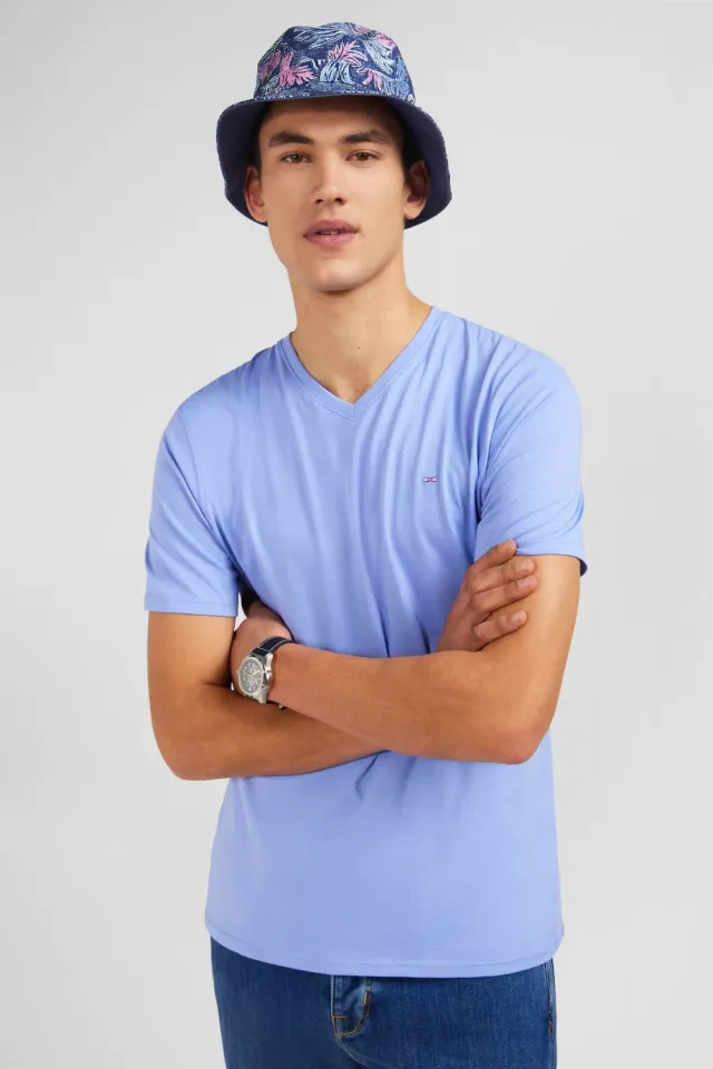 Eden Park T-shirt col V coton Pima bleu
