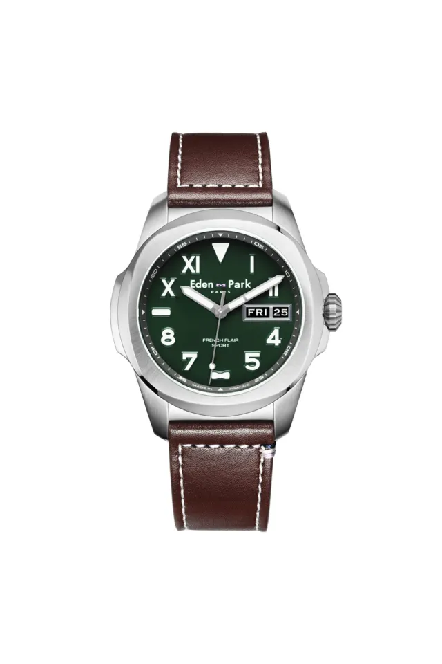 Eden Park Jour Date Montre quartz verte cuir
