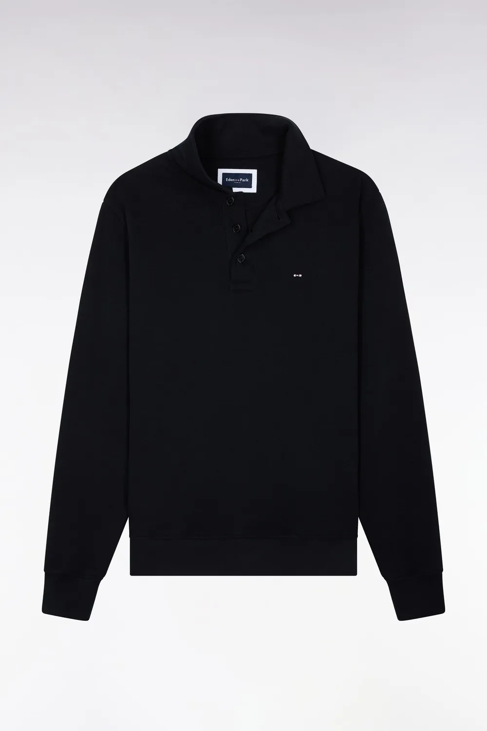 Eden Park sweat col polo coton noir coupe droite