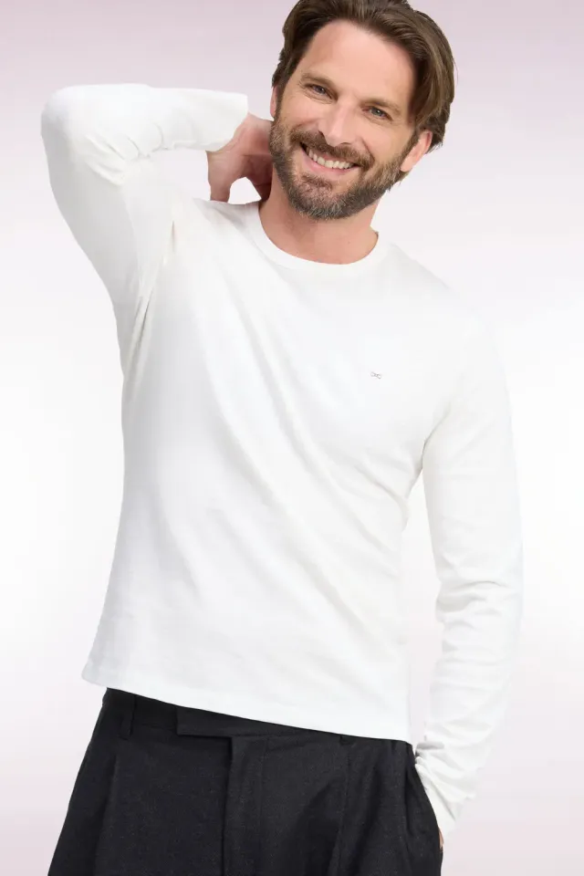 Eden Park t-shirt manches longues écru coton slim homme
