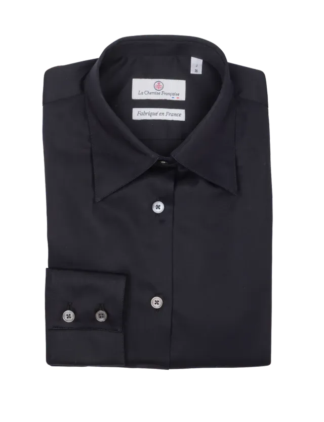 La Chemise Française Satin Noir chemisier femme coton brillant