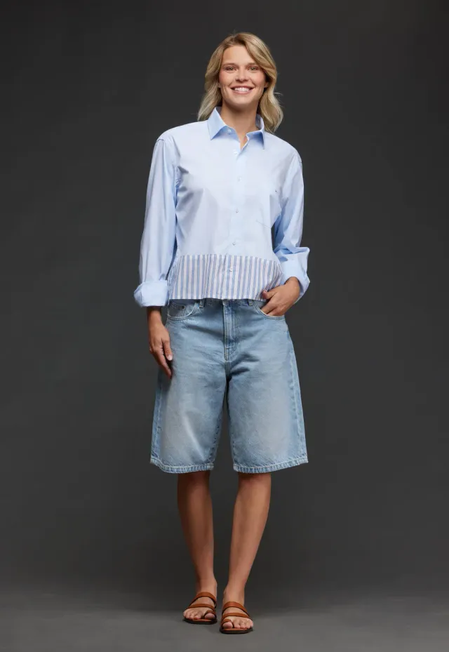 Eden Park chemise coton ciel rayé upcyclée Pap'Atelier M
