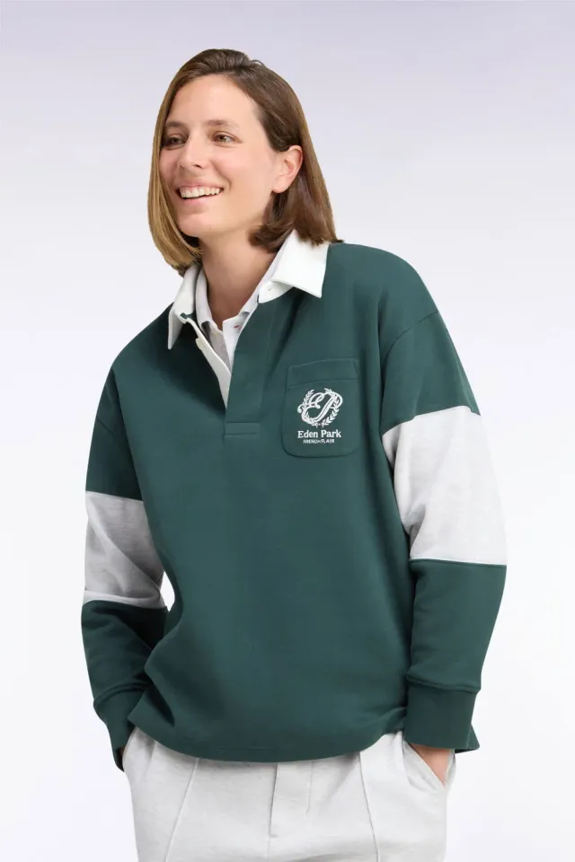 Eden Park sweat col maillot vert loose unisexe