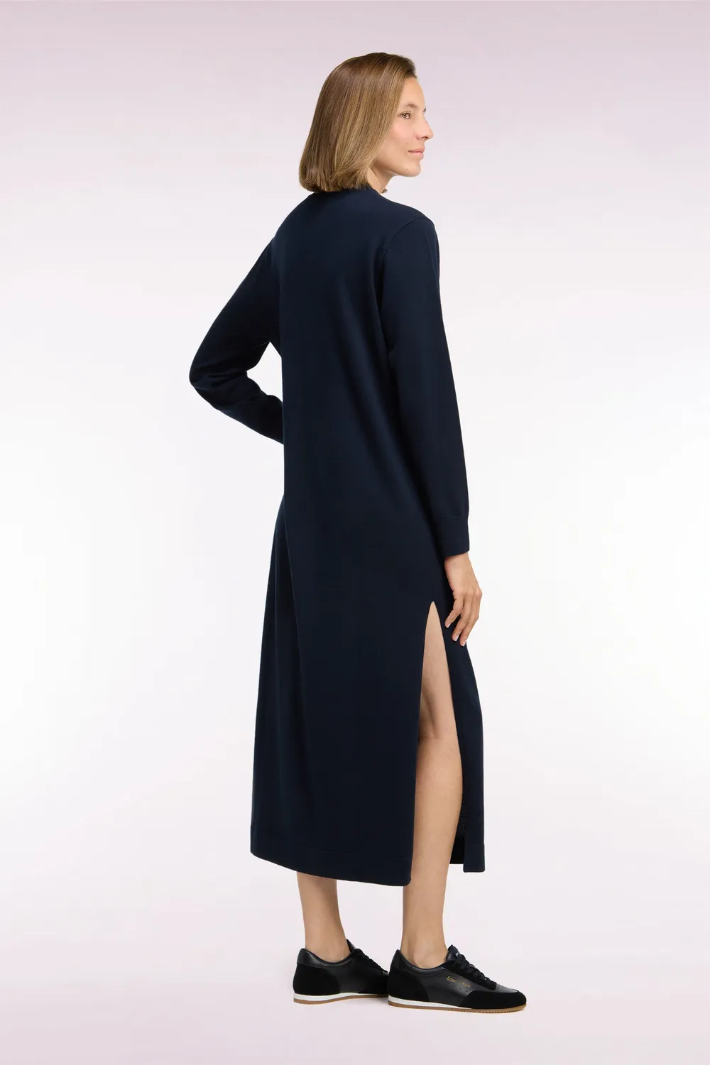 Eden Park robe midi marine laine fendue femme