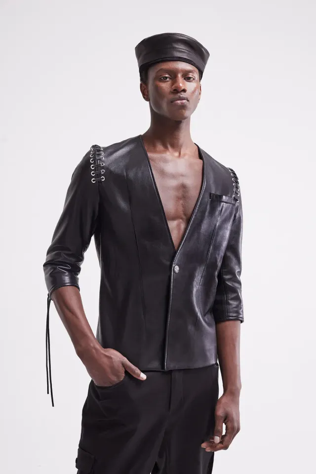 French Deal Edifice veste cuir agneau doublure soie