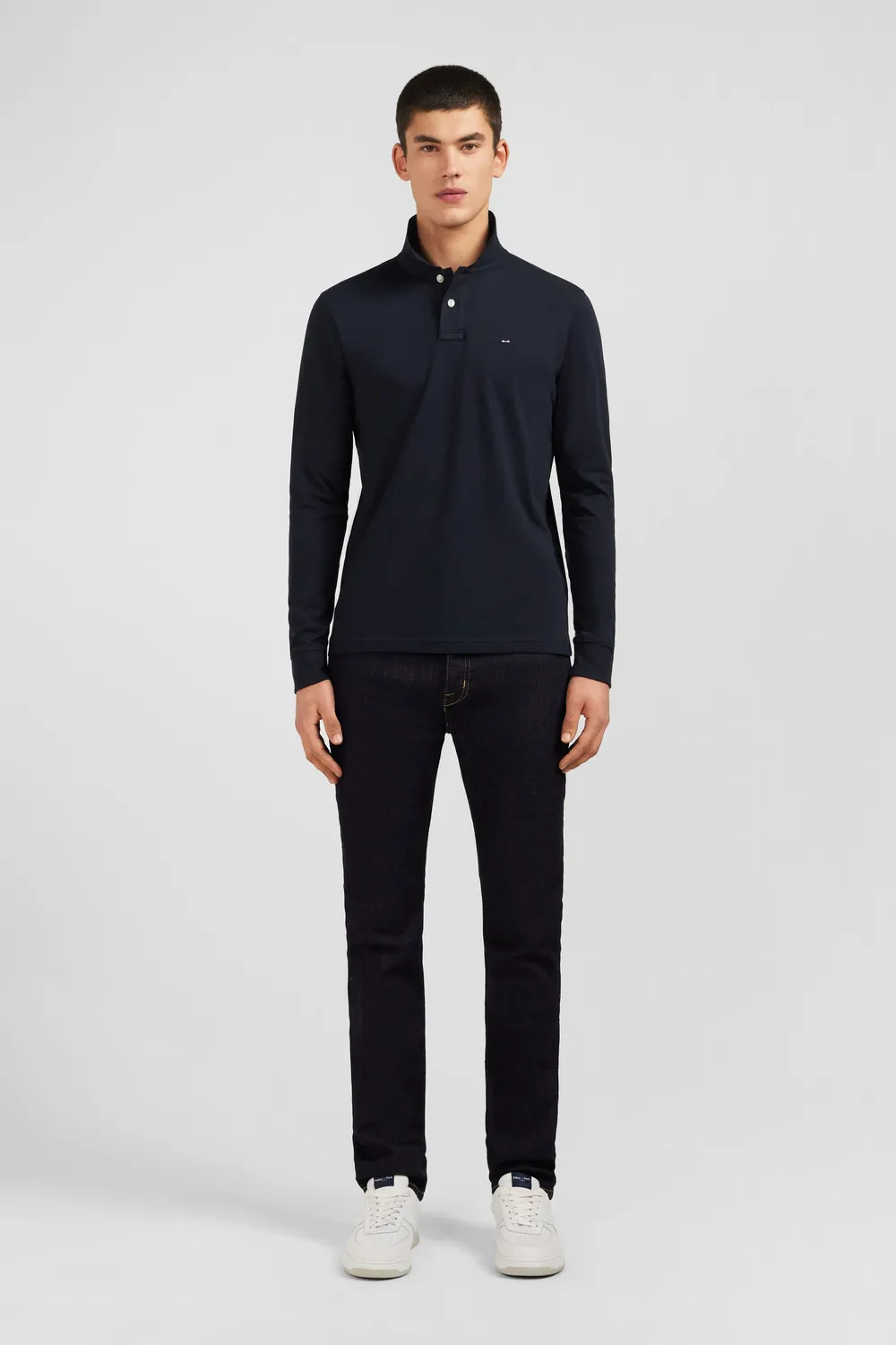 Eden Park polo manches longues noir coton stretch homme