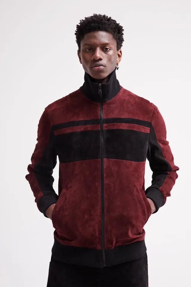 French Deal Old School veste cuir velours bordeaux