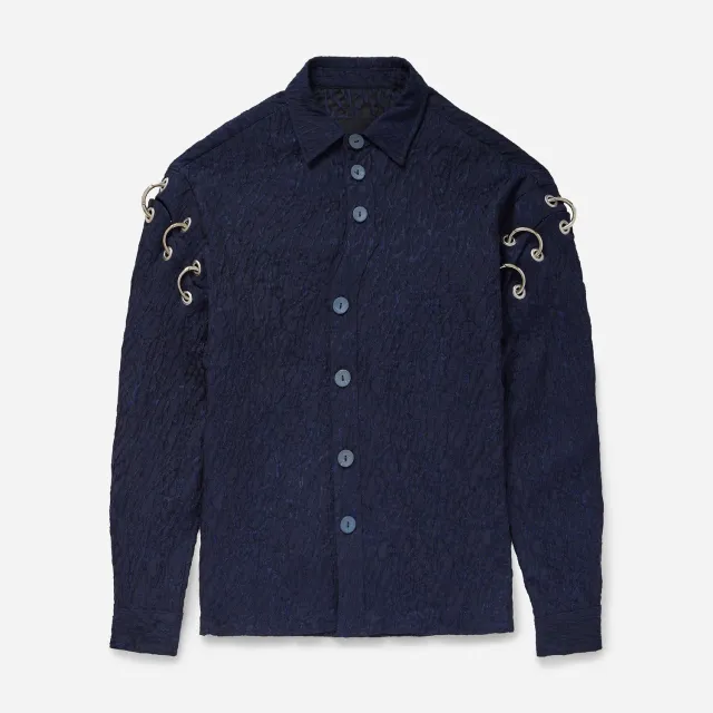 Labrum Black Label chemise homme eyelet bleu marine jacquard