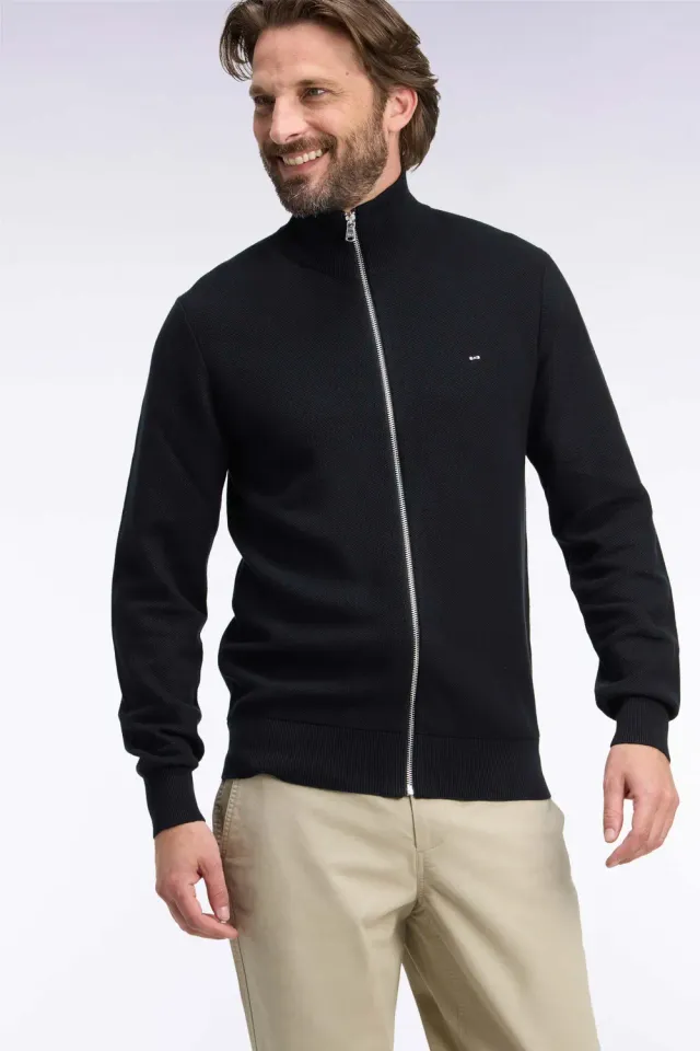 Eden Park cardigan zippé coton noir coupe droite