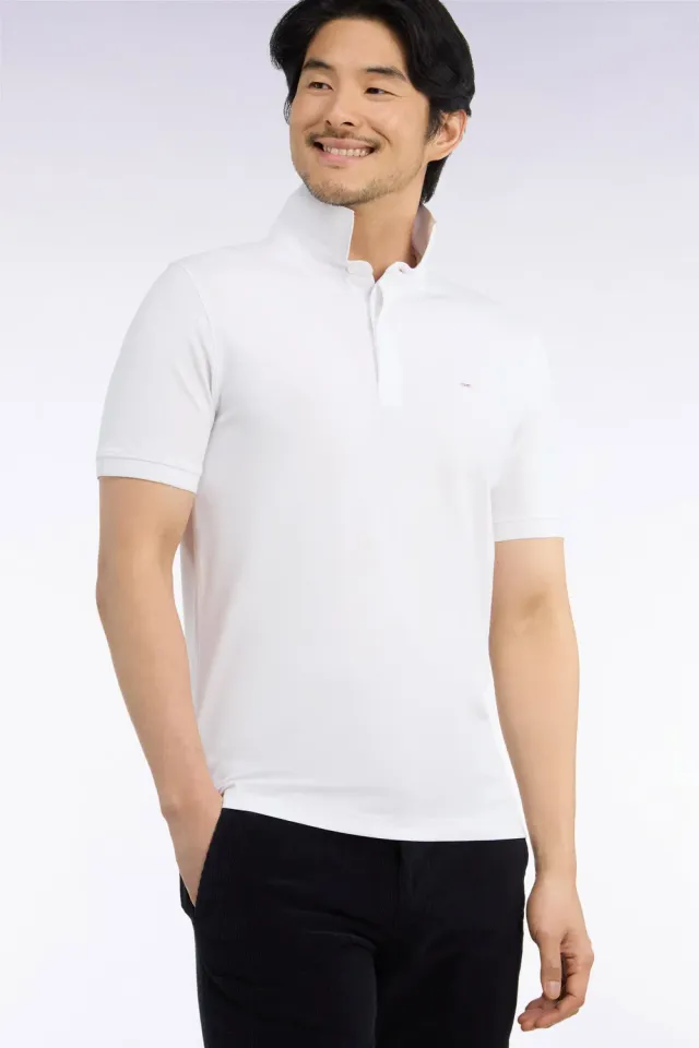 Eden Park polo coton stretch blanc coupe ajustée