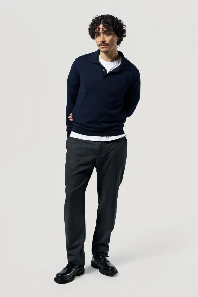 Loom pull col polo homme noir coton bio laine mérinos