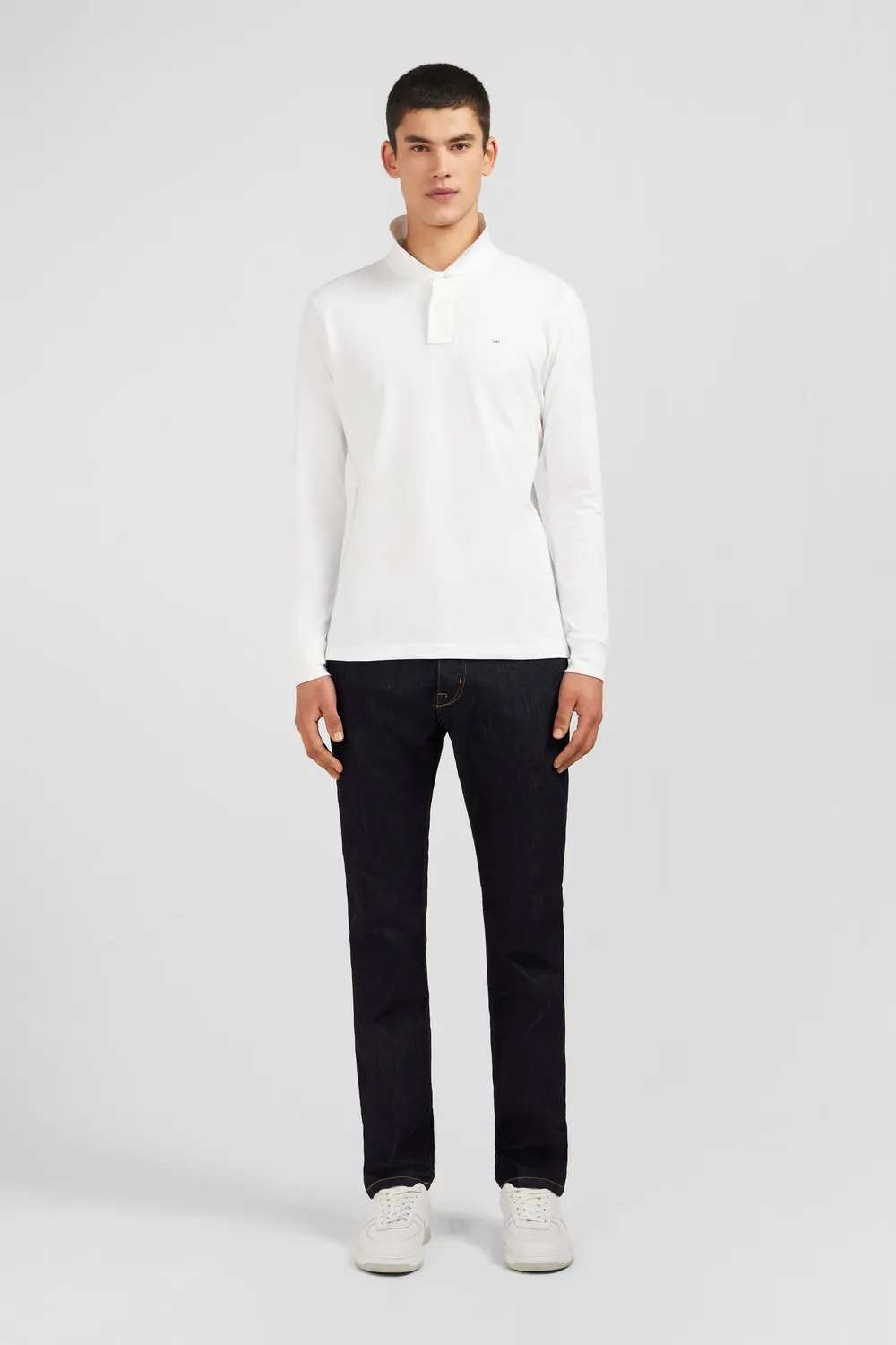 Eden Park polo manches longues blanc homme piqué stretch