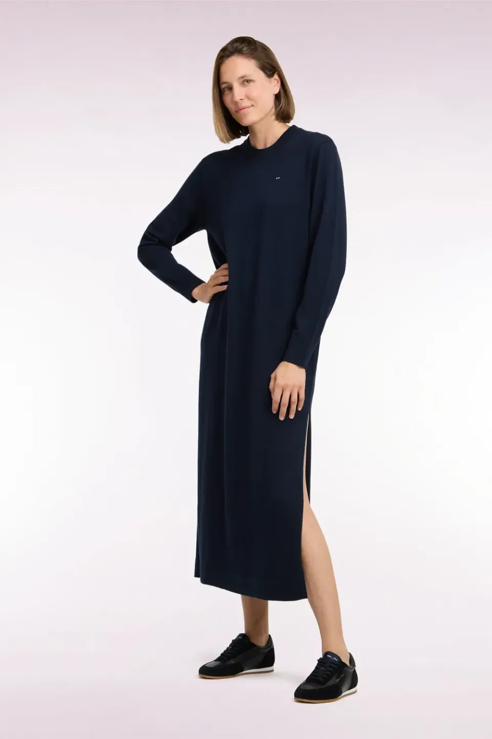 Eden Park robe midi marine laine fendue femme