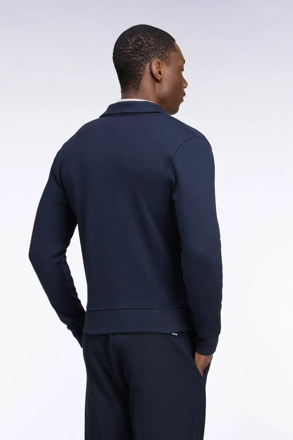 Eden Park sweat zippé col polo coton marine coupe droite