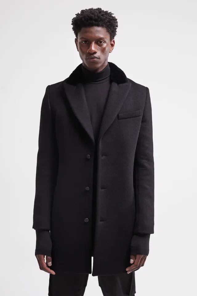 French Deal Fur French Coat manteau cachemire noir col vison