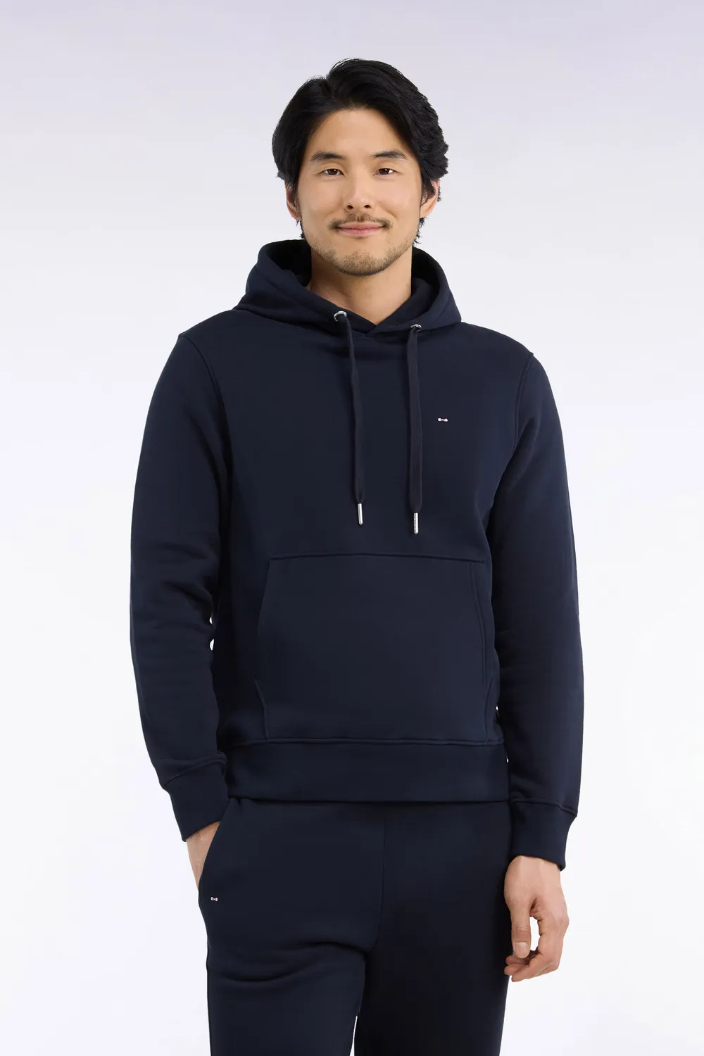 Eden Park sweat à capuche molleton coton marine coupe droite