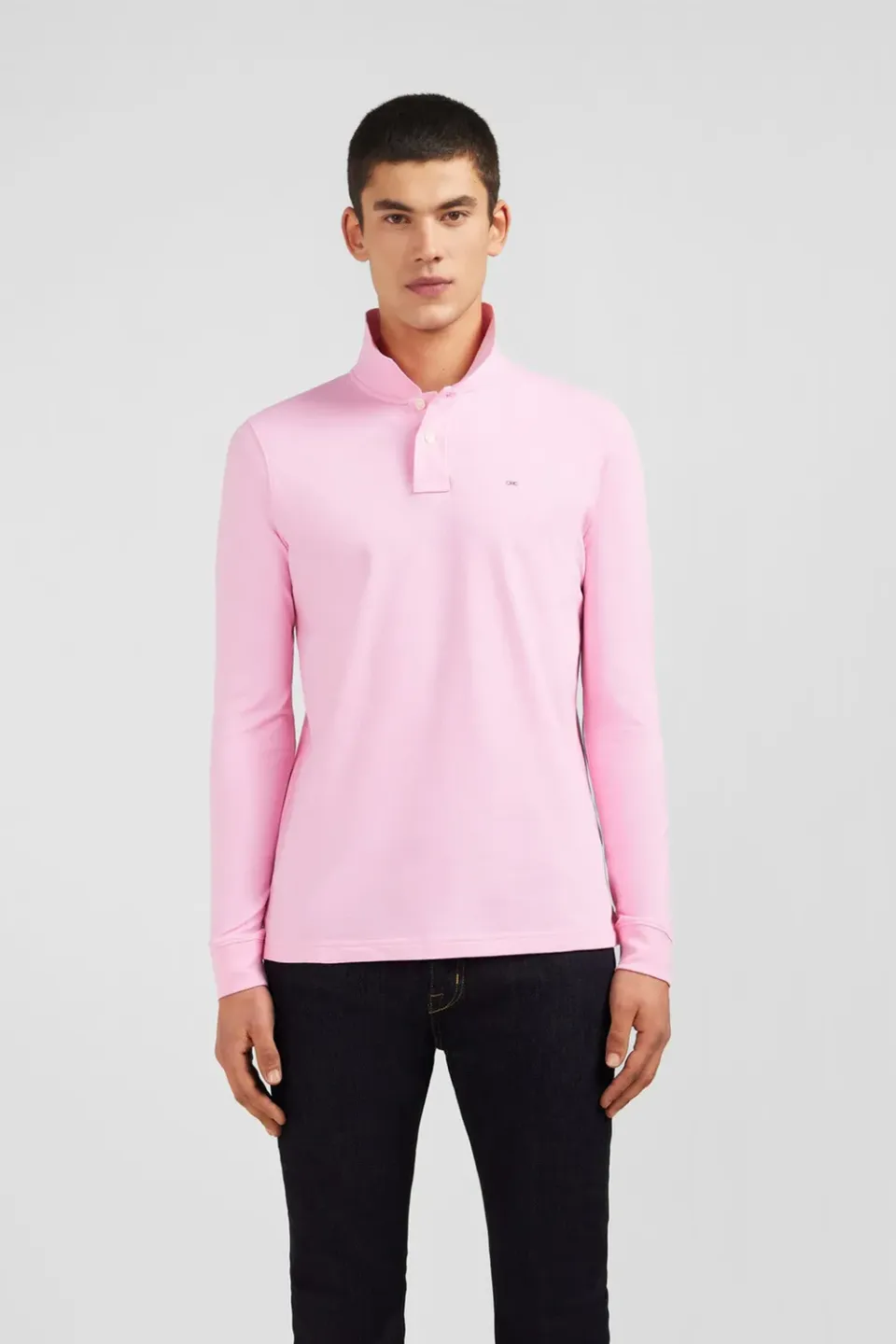 Eden Park polo manches longues homme rose piqué coton