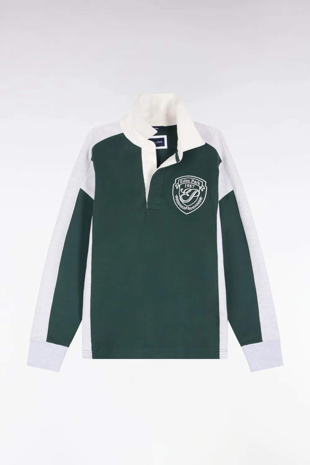 Eden Park sweat vert col maillot unisexe interlock loose