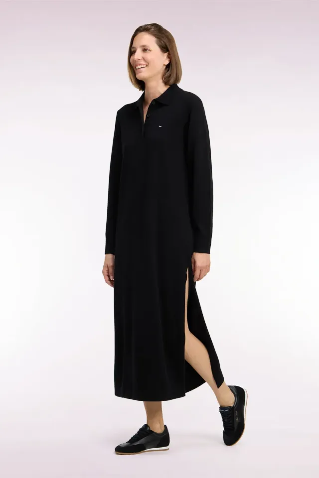 Eden Park robe midi col polo noire laine cachemire