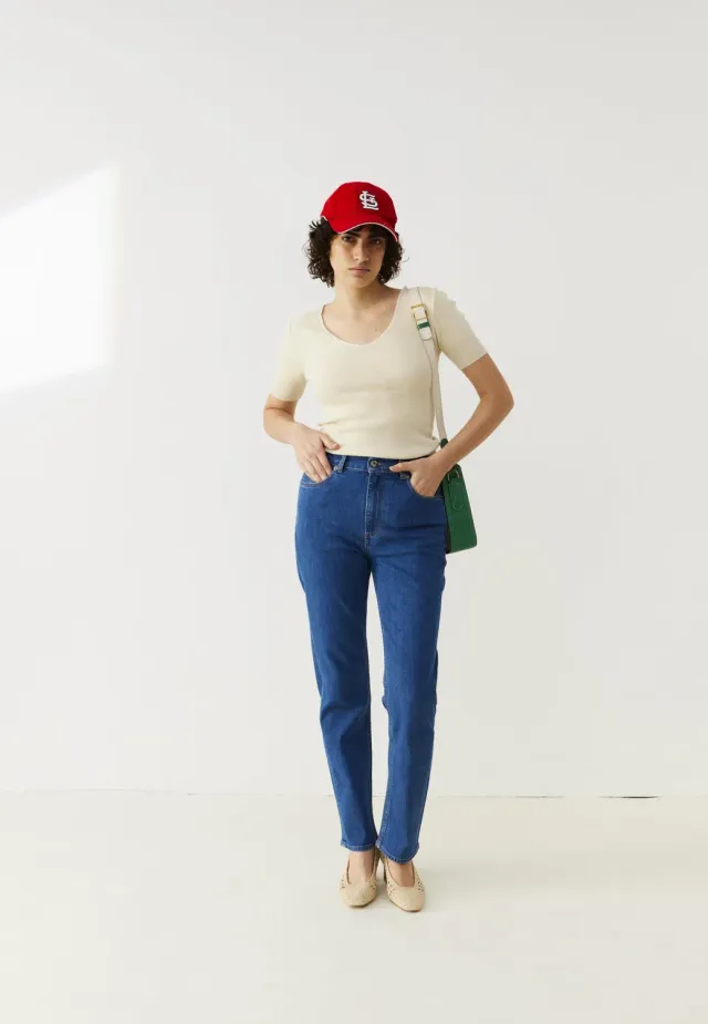 Loom Le jean droit bleu denim stretch