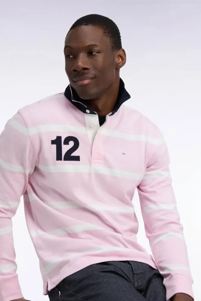 Eden Park Tricolore maillot rugby rose rayé manches longues