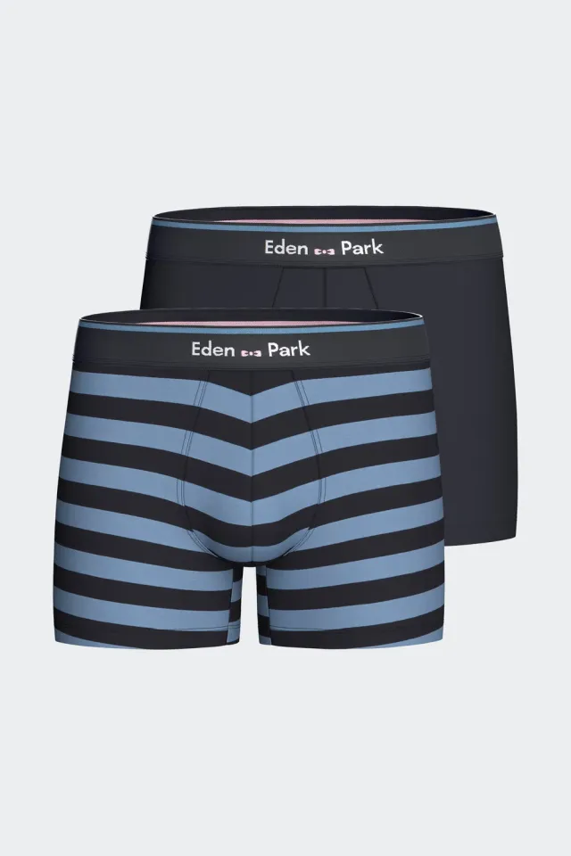 Eden Park lot 2 boxers coton stretch marine uni rayé
