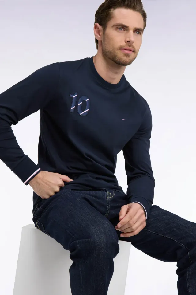 Eden Park T-shirt manches longues coton marine coupe regular