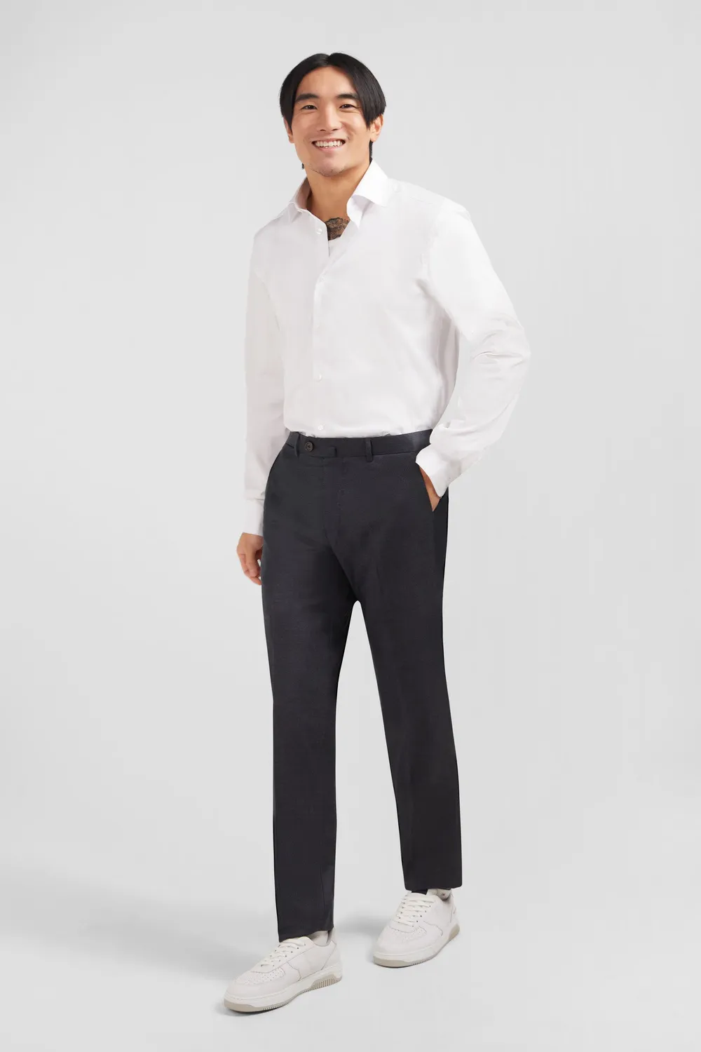 Eden Park pantalon regular gris laine à plis cassés