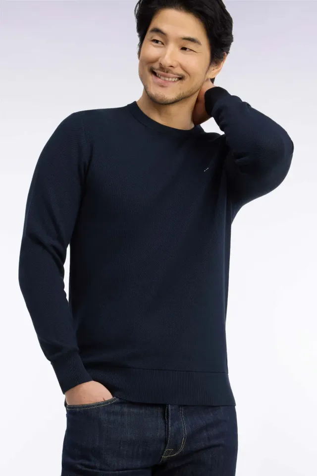 Eden Park pull col rond marine coton nid d'abeille