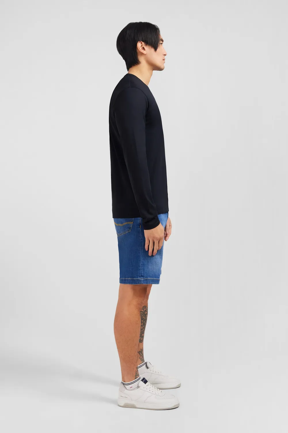 Eden Park t-shirt col V noir manches longues pima