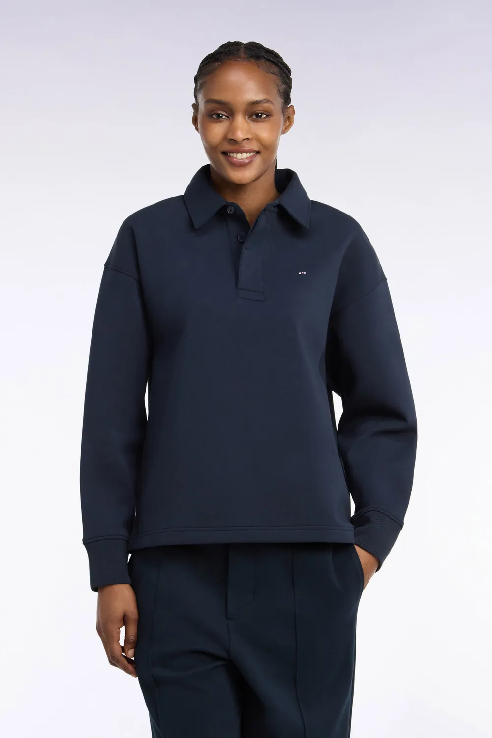 Eden Park sweatshirt col maillot coton marine unisexe
