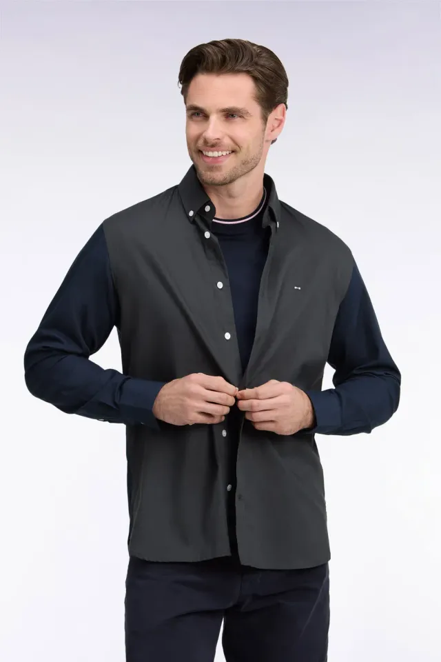 Eden Park chemise oxford bicolore kaki coupe droite