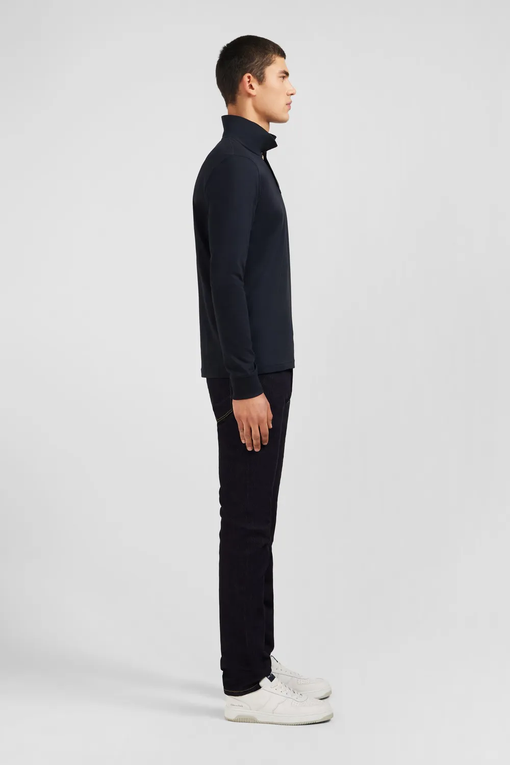 Eden Park polo manches longues noir coton stretch homme