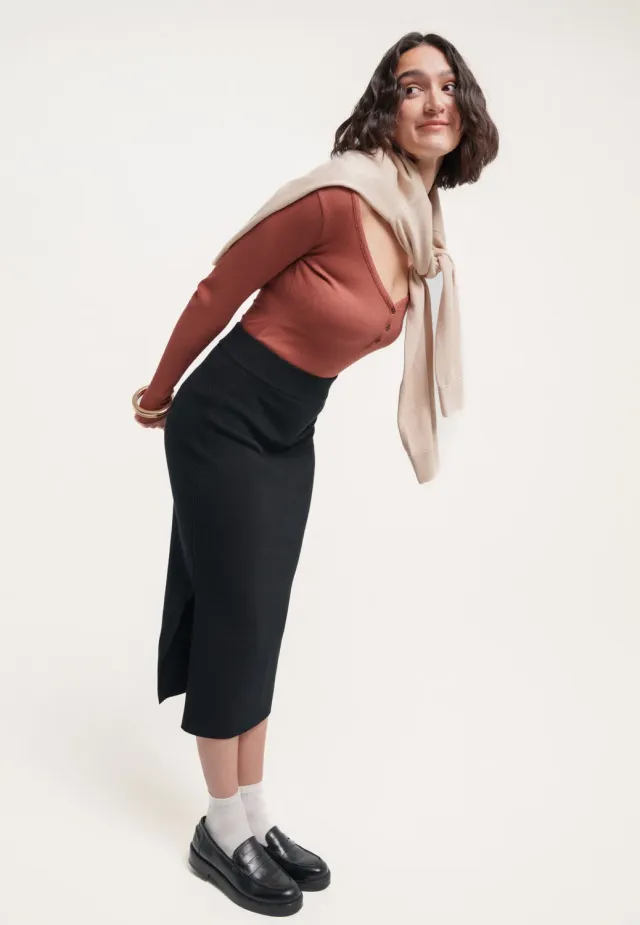 Loom jupe maille femme laine coton noire