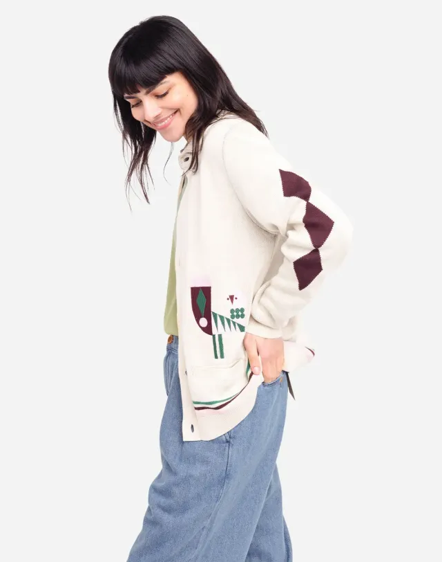Olow Paja gilet écru coton brodé
