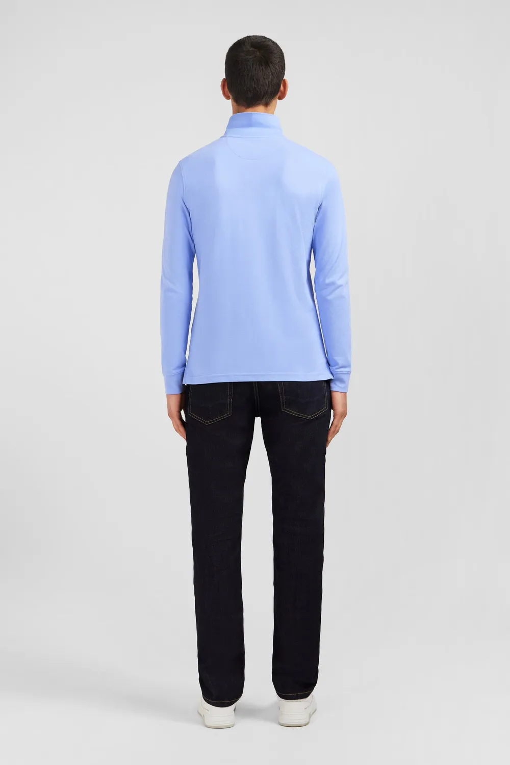 Eden Park polo manches longues piqué coton bleu stretch
