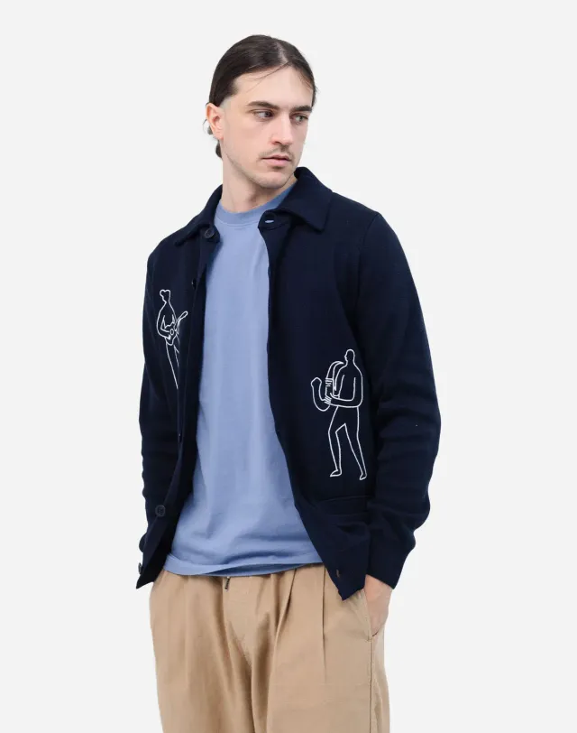 OLOW Jam cardigan col polo bleu marine coton
